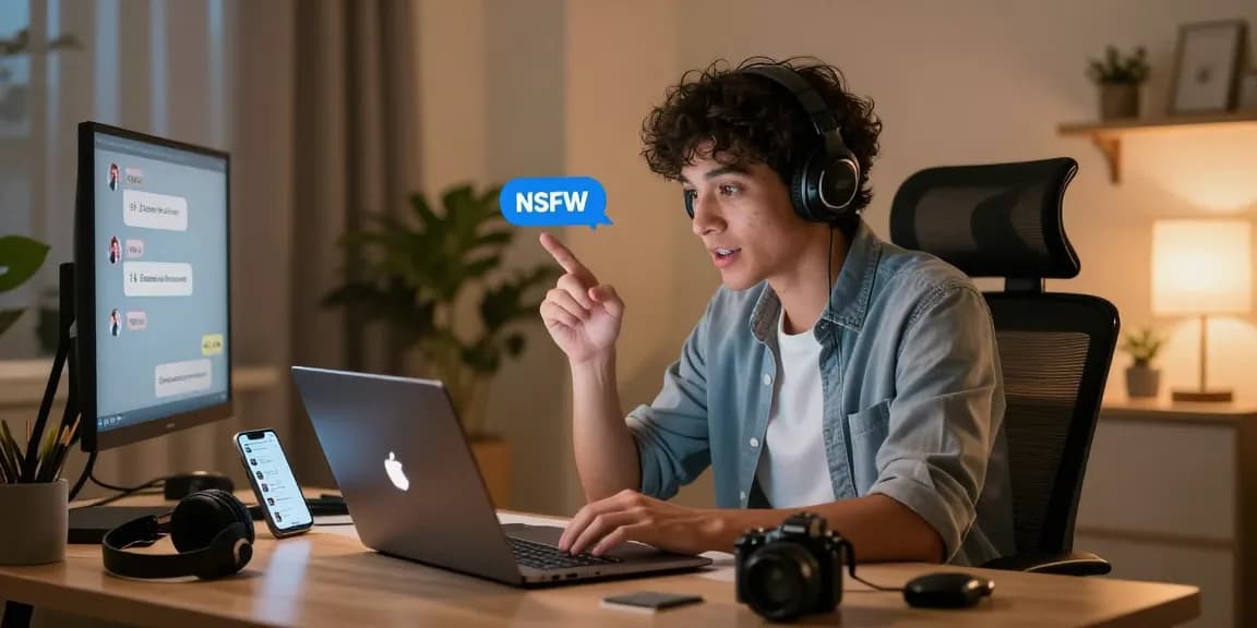 Engaging in nsfw ai chat on a modern home office laptop with ambient lighting.